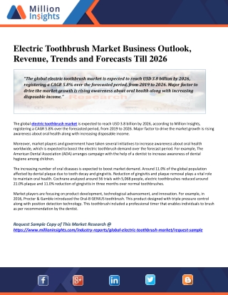 Electric Toothbrush Market Business Outlook, Revenue, Trends and Forecasts Till 2026