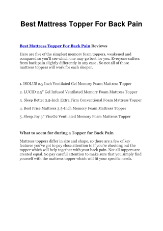 Best Mattress Topper For Back Pain