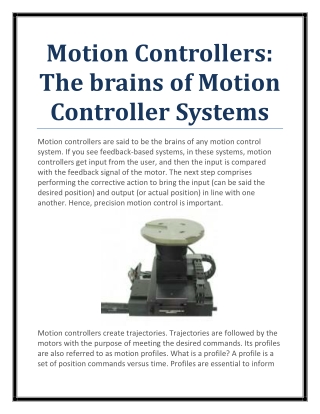 Motion Controllers: The brains of Motion Controller Systems
