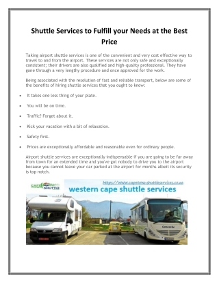 Shuttle Services to Fulfill your Needs at the Best Price