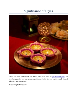 Significance of Diyas