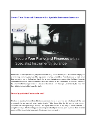 Secure Your Piano and Finances with a Specialist Instrument Insurance