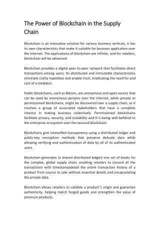 The Power of Blockchain in the Supply Chain