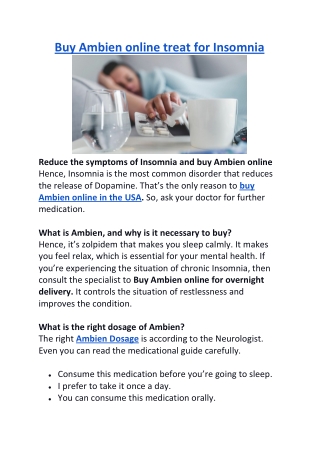 Buy Ambien online treat for Insomnia
