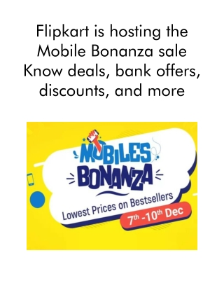 Flipkart is Hosting the Mobile Bonanza Sale Know Deals, Bank Offers, Discounts, And More