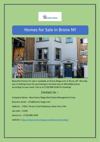 Homes for Sale in Bronx NY