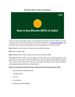 How to Buy Bitcoin (BTC) in India from Koinbazar?