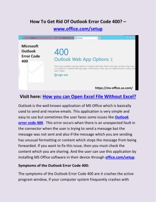 How To Get Rid Of Outlook Error Code 400? – www.office.com/setup