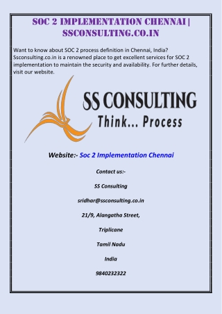 SOC 2 Implementation Chennai | Ssconsulting.co.in