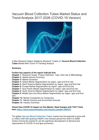 Vacuum Blood Collection Tubes Market Status and Trend Analysis 2017-2026