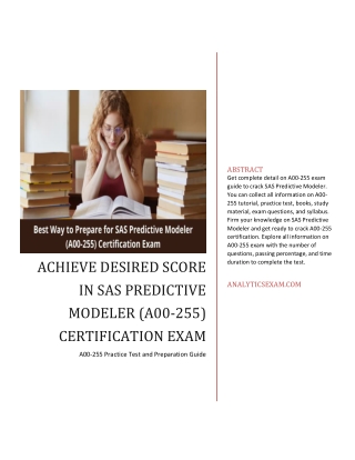 Achieve Desired Score in SAS Predictive Modeler (A00-255) Certification Exam