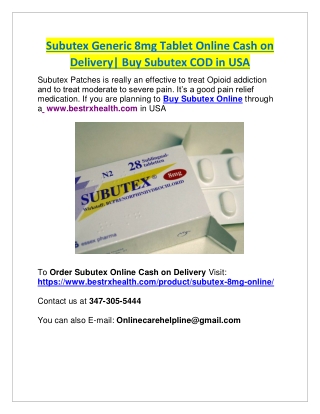 Subutex Generic 8mg Tablet Online Cash on Delivery| Buy Subutex COD in USA