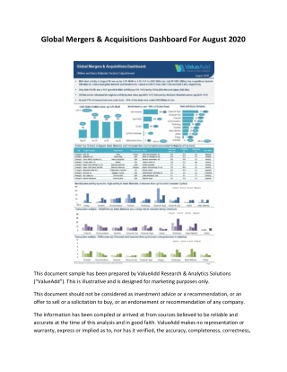 Global Mergers & Acquisitions Dashboard For August 2020