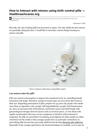 How to Interact with minors using birth control pills - Healthreachcares.org