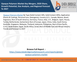 Opaque Polymers Market Key Mergers, 2020 Share, Growth Potential, Size Analysis, and Regional Forecast To 2027