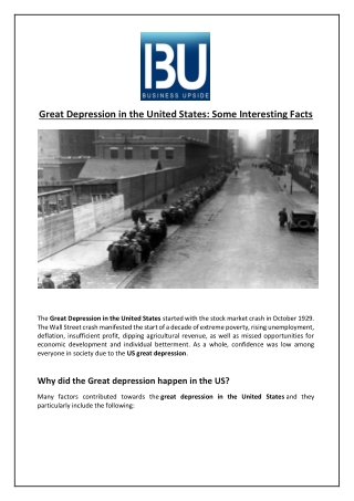 Great Depression in the United States: Some Interesting Facts