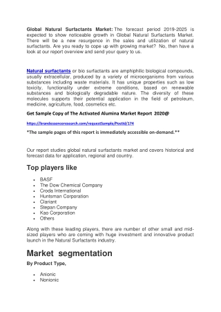 Natural Surfactants Market (Impact of COVID-19) Size, Status and Forecast 2020-2025