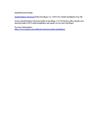 Install Outdoor Electrical Outlet San Diego, CA | GFCI New Outlet Installation Near Me