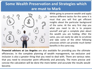 Some Wealth Preservation and Strategies which are must to Mark