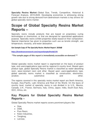 US Specialty Resins Market Comprehensive Analysis, Growth Forecast from 2020 to 2025