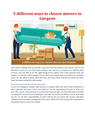 5 different ways to choose movers in Gurgaon