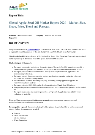 Apple Seed Oil Market Report 2020