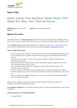 Aquatic Feed Ingredients Market Report 2020