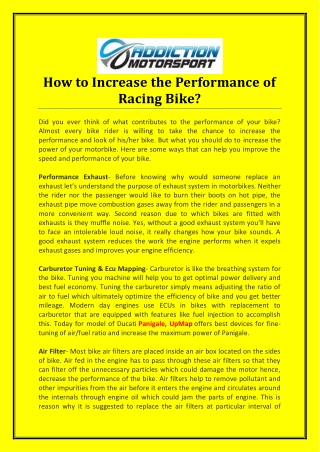 How to Increase the Performance of Racing Bike?