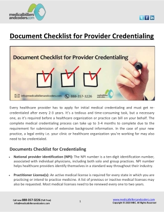 Document Checklist for Provider Credentialing