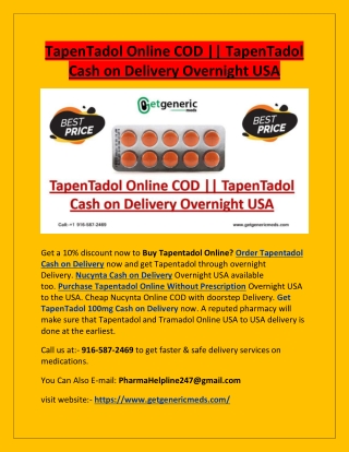 TapenTadol Online COD || TapenTadol Cash on Delivery Overnight USA
