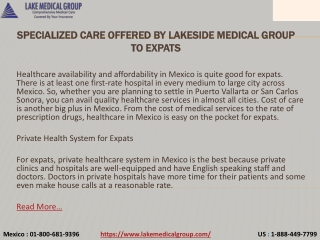 Specialized Care offered by Lakeside Medical Group to Expats