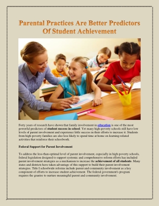 Parental Practices Are Better Predictors Of Student Achievement