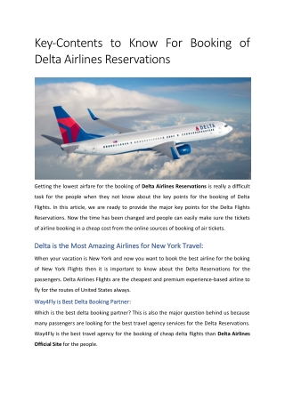 Key-Contents to Know for Booking of Delta Airlines Reservations