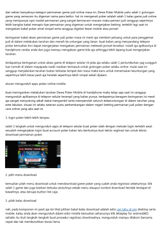 Sistem Cara Mengunduh Aplikasi Dewa Poker Mobile