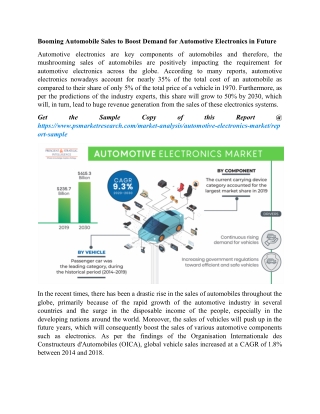 Booming Automobile Sales to Boost Demand for Automotive Electronics in Future