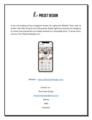 Buy Adobe Lightroom Mobile Presets | The Preset Design