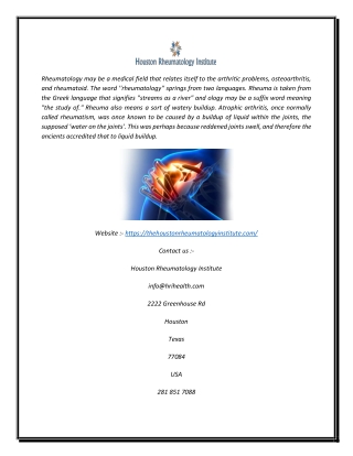 Online Houston Rheumatologist | Houston Rheumatology Institute