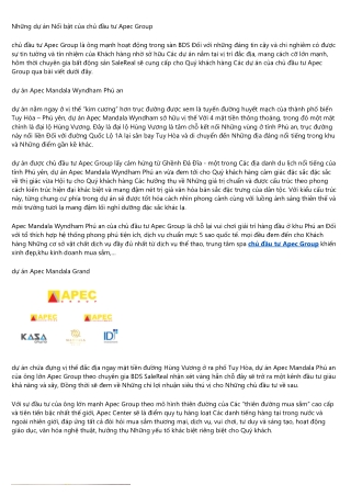dự án Apec Group: một ý định đơn giản tạo nên thành công lớn