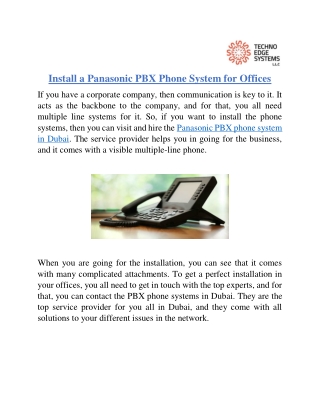 Install a Panasonic PBX Phone System Services for Offices