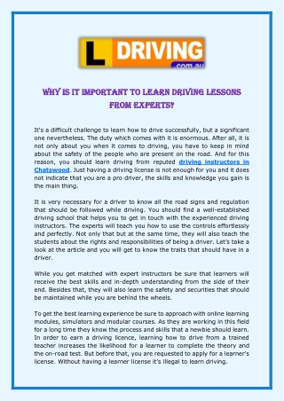 Why Is It Important To Learn Driving Lessons From Experts?