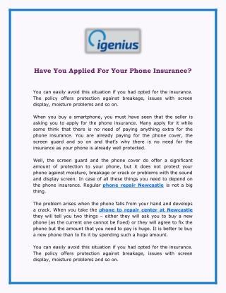 Have You Applied For Your Phone Insurance?