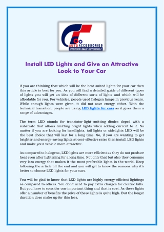 Install LED Lights And Give An Attractive Look To Your Car