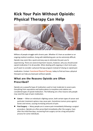 Kick Your Pain Without Opioids: Physical Therapy Can Help