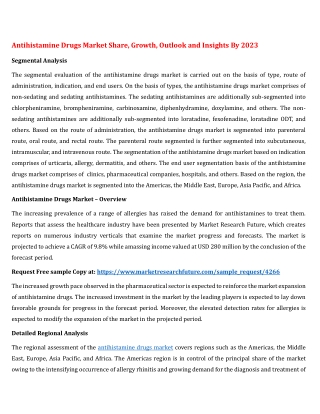 Antihistamine Drugs Market Share, Growth, Outlook and Insights By 2023