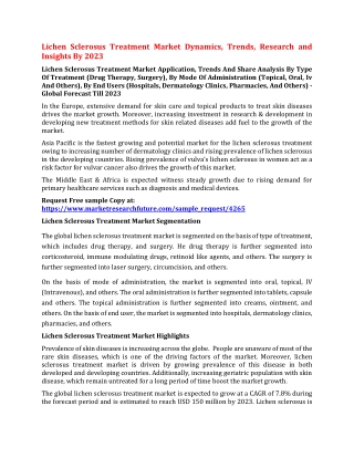 Lichen Sclerosus Treatment Market Dynamics, Trends, Research and Insights By 2023