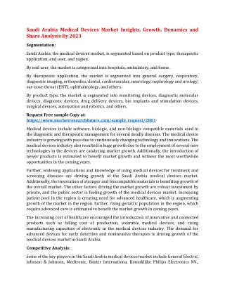Saudi Arabia Medical Devices Market Insights, Growth, Dynamics and Share Analysis By 2023