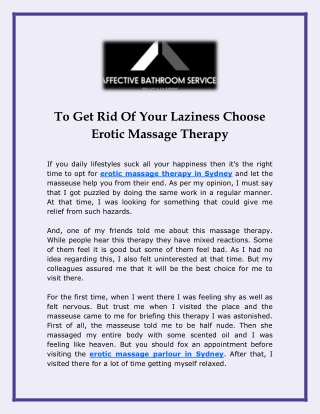 To Get Rid Of Your Laziness Choose Erotic Massage Therapy