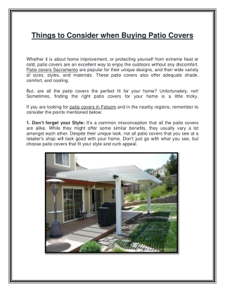 Things to Consider when Buying Patio Covers