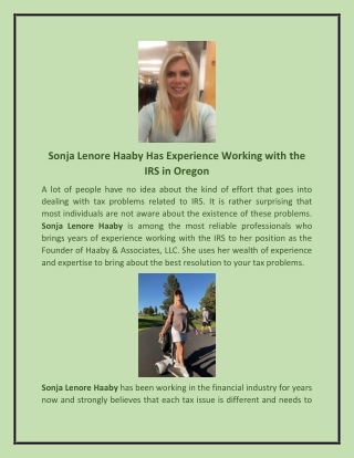 Sonja Lenore Haaby Has Experience Working with the IRS in Oregon