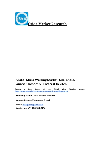 Global Micro Welding Market Trends, Size, Competitive Analysis and Forecast 2020-2026